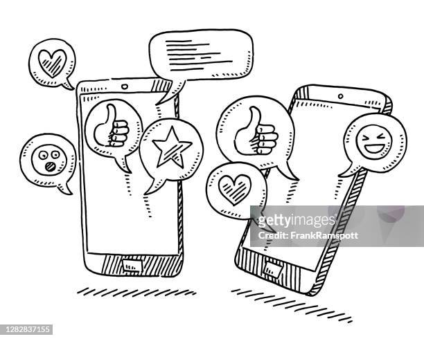 social media icons speech bubbles drawing - smiley face thumbs up stock illustrations