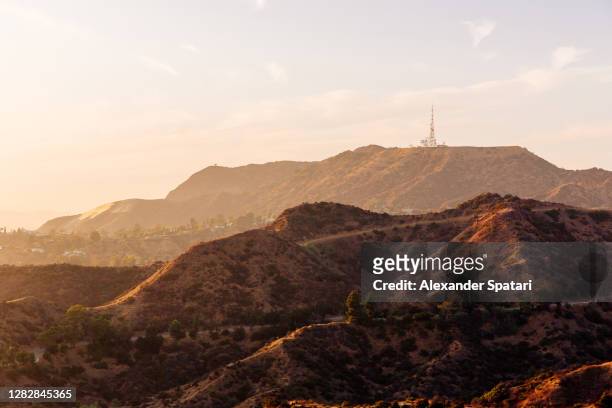 hollywood hills at sunset, los angeles, usa - hollywood california stock-fotos und bilder