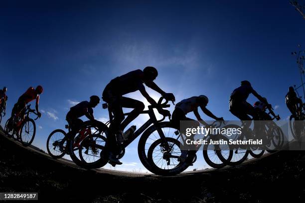 Jesus Ezquerra Muela of Spain and Team Burgos - BH / Alexander Kamp Egested of Denmark and Team Trek - Segafredo / Peloton / Silhouette / during the...