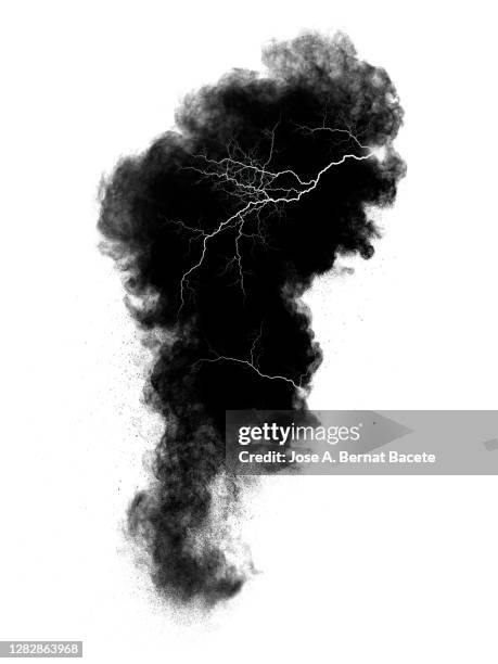 electric explosion with smoke and lightning on a white background - storm cloud on white stock pictures, royalty-free photos & images