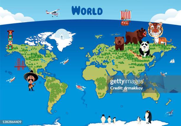world map - water penguin stock illustrations
