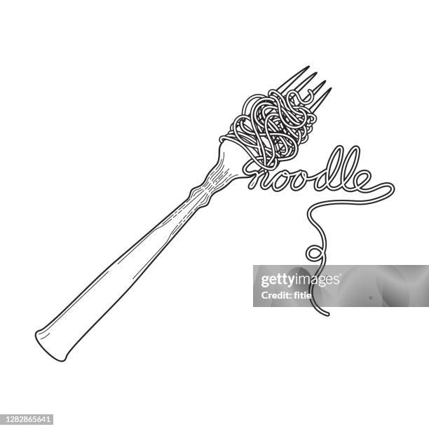 vector illustration of noodles and   fork . - macaroni stock illustrations