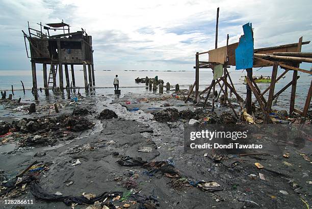 Shanty on stilts is all that's left after strong waves battered the coastal community of Navotas town on October 6, 2011 in Manila, Philippines....