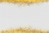 Gold glitter particles isolate on white or transparent  background with sparkling  snow, star light  for Christmas, New Year, Birthdays, Special event, luxury card,  rich style.  vector illustration