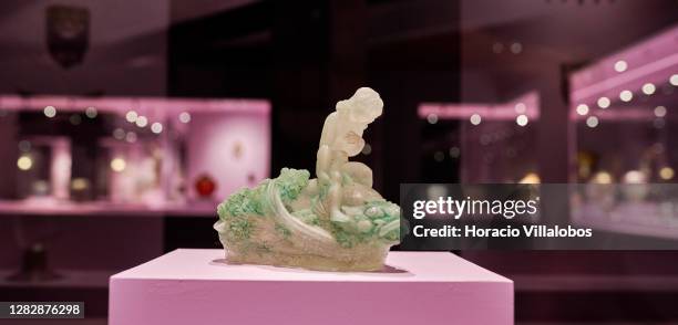 Sea Girl" statuette on display at the "René Lalique e a Idade do Vidro, Arte e Indústria" during the COVID-19 Coronavirus pandemic on October 29,...