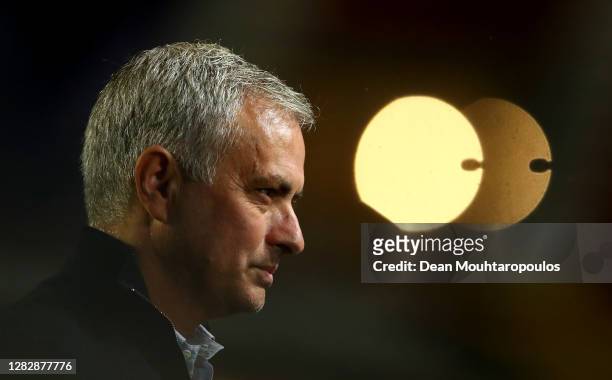 Jose Mourinho, Manager of Tottenham Hotspur is interviewed prior to the UEFA Europa League Group J stage match between Royal Antwerp and Tottenham...