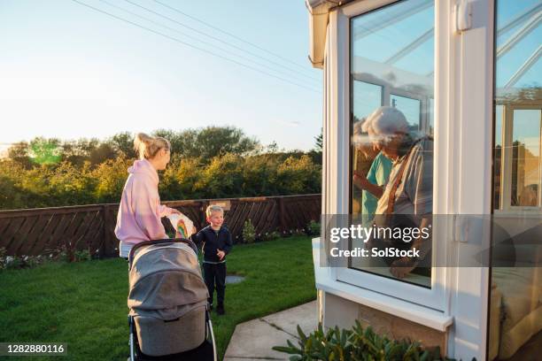 visiting my grandparents - looking through window covid stock pictures, royalty-free photos & images