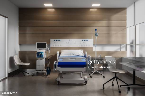 imagen renderizada digitalmente de una unidad de cuidados intensivos del hospital vacía - hospital ward fotografías e imágenes de stock