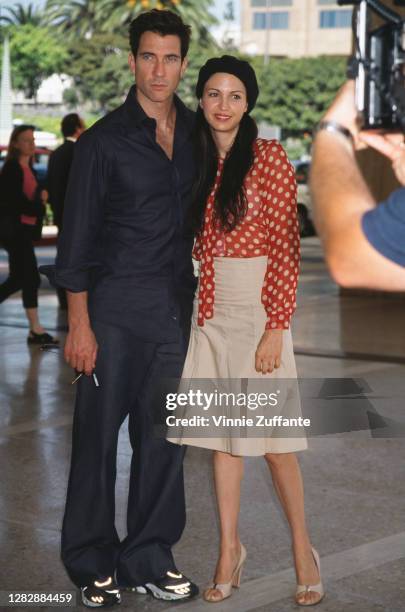 American actor Dylan McDermott and his wife, American actress Shiva Rose Afshar attend the premiere of 'Thomas and the Magic Railroad' held at Loews...