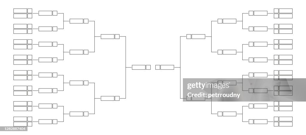 20 Player Bracket Vector Line Or Outline Championship Single Elimination Tournament ...