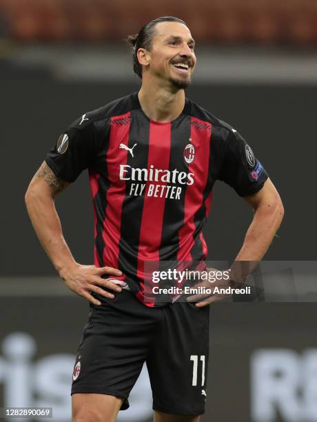 Zlatan Ibrahimovic of AC Milan reacts after missing a penalty kick during the UEFA Europa League Group H stage match between AC Milan and AC Sparta...