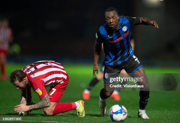 Tolaji Bola of Rochdale and Chris Maguire of Sunderland in action during the Sky Bet League One match between Rochdale and Sunderland at Crown Oil...