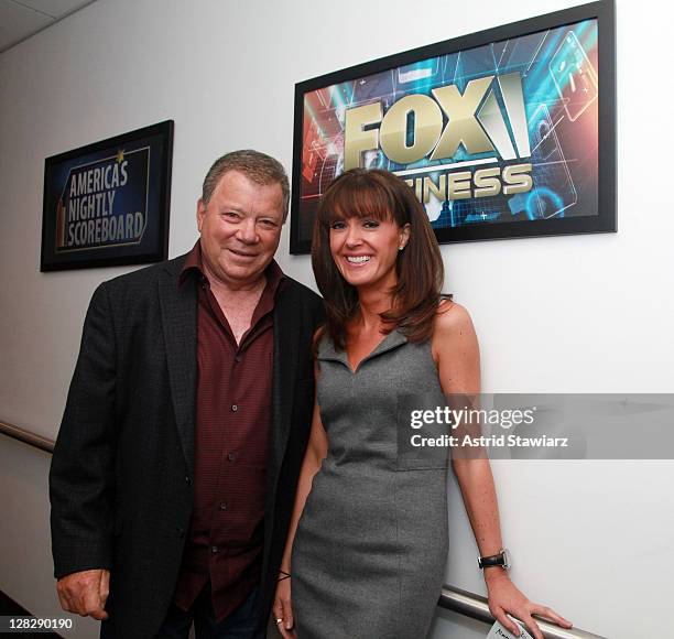 Actor William Shatner and FOX Business Network Anchor, Dagen McDowell pose for photos inside FOX Studios on October 6, 2011 in New York City.