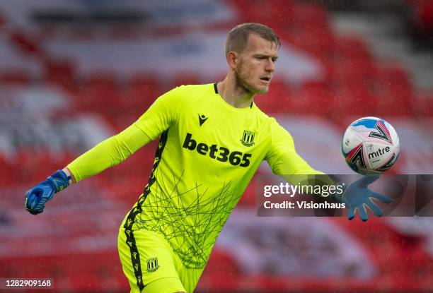 Stoke City goalkeeper Adam Davies during the Sky Bet Championship match between Stoke City and Brentford at Bet365 Stadium on October 24, 2020 in...