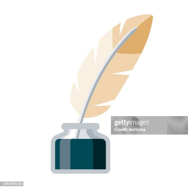 quill and ink icon on transparent background - ink well stock illustrations