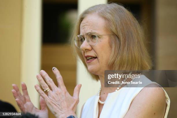 Chief Health Officer Jeannette Young speaks at a press conference on October 30, 2020 in Brisbane, Australia. Queensland Premier Annastacia...