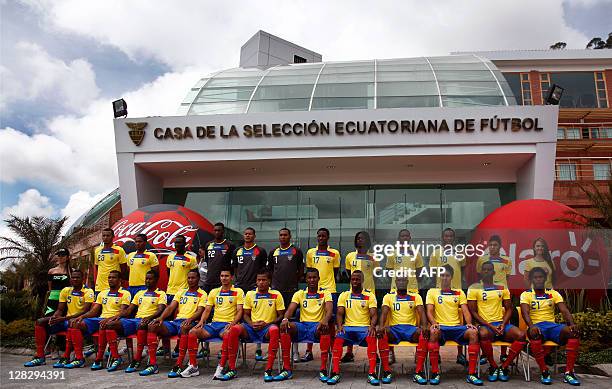 The Ecuadorean national team that will face Venezuela on October 7, 2011 in a Brazil 2014 FIFA World Cup qualifier match, poses for the squad's...