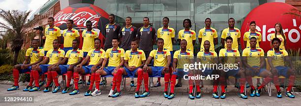 The Ecuadorean national team that will face Venezuela on October 7, 2011 in a Brazil 2014 FIFA World Cup qualifier match, poses for the squad's...