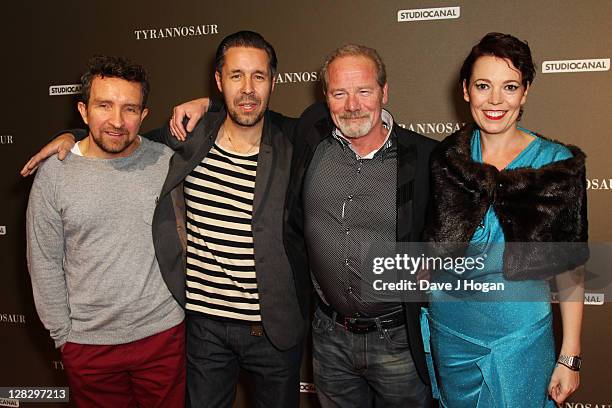 Eddie Marsan, Paddy Considine, Peter Mullan and Olivia Colman attend the London premiere of 'Tyrannosaur' at The BFI Southbank on October 6, 2011 in...