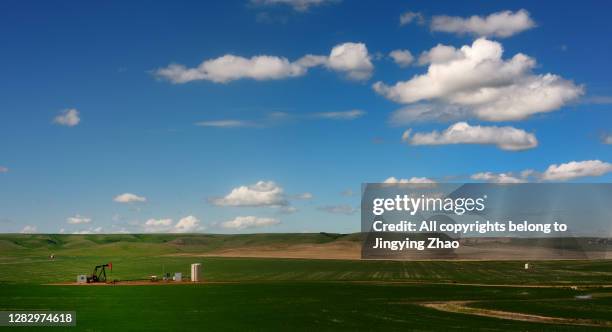 oil production facilities on the plain of canada - alberta farm scene stock-fotos und bilder