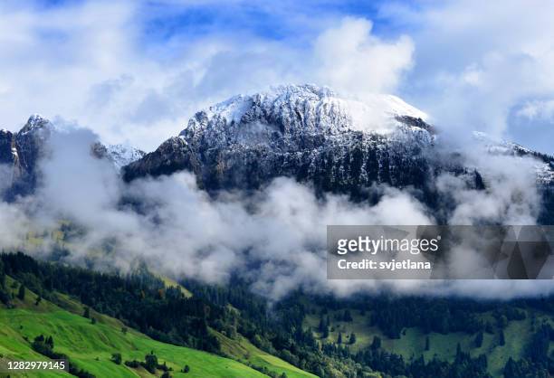 alpine valley landscape, innerthal, schwyz, switzerland - schwyz fotografías e imágenes de stock