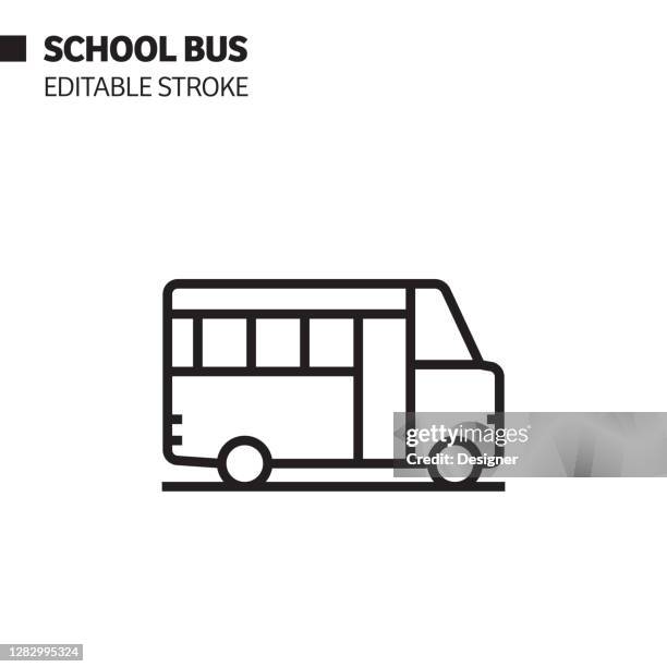 school bus line icon, outline vector symbol illustration. - teacher empty classroom stock illustrations