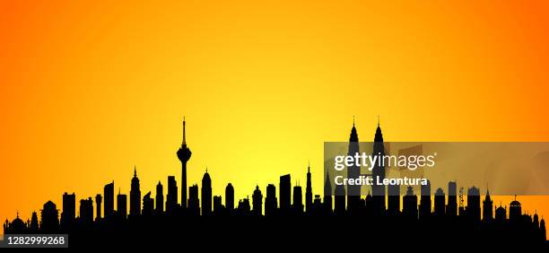 kuala lumpur skyline silhouette (alle gebäude sind vollständig und beweglich) - petronas twin towers stock-grafiken, -clipart, -cartoons und -symbole