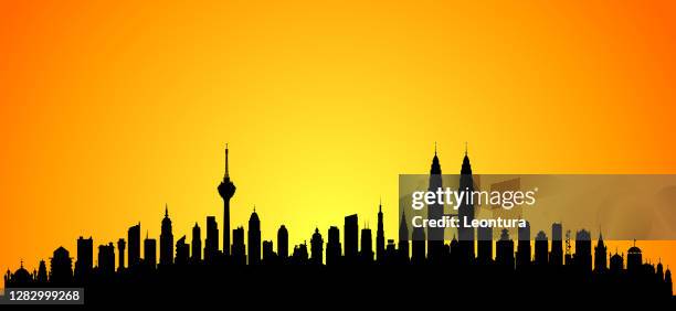 kuala lumpur skyline silhouette (all buildings are complete and moveable) - petronas twin towers stock illustrations