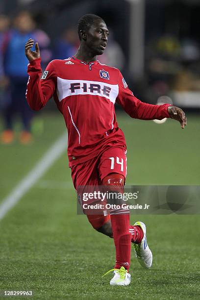 Patrick Nyarko of the Chicago Fire follows the play against the Seattle Sounders FC during the 2011 Lamar Hunt US Open Cup Final at CenturyLink Field...