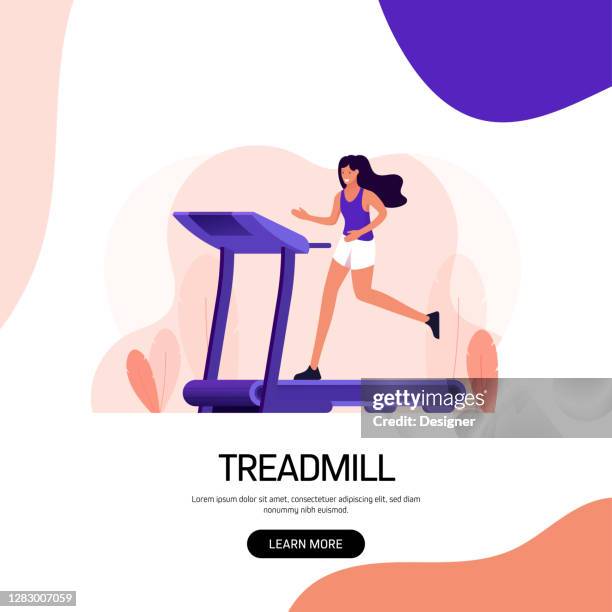 fitness and workout concept banner design. modern flat style vector illustration - treadmill stock illustrations