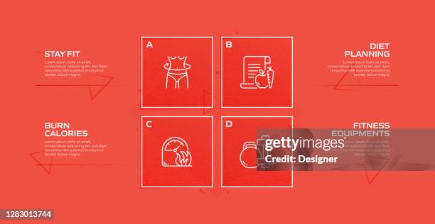 fitness and workout related process infographic template. process timeline chart. workflow layout with linear icons - abs training stock illustrations