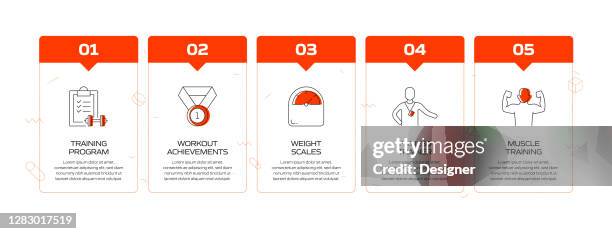 fitness and workout related process infographic template. process timeline chart. workflow layout with linear icons - runner stretching stock illustrations