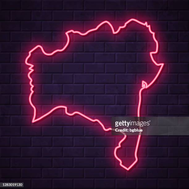 bahia map - glowing neon sign on brick wall background - bahia stock illustrations