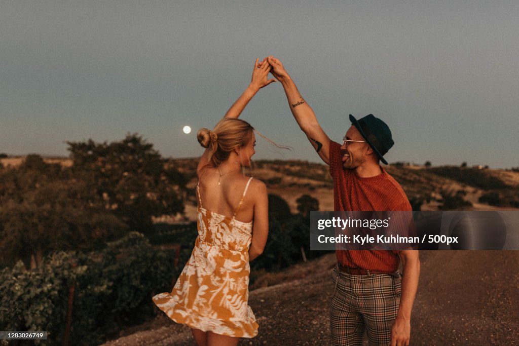 Couple Dancing Outdoors At Dusk,Paso Robles,CA,United States,USA