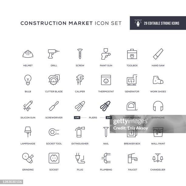 construction market editable stroke line icons - silikon stock-grafiken, -clipart, -cartoons und -symbole