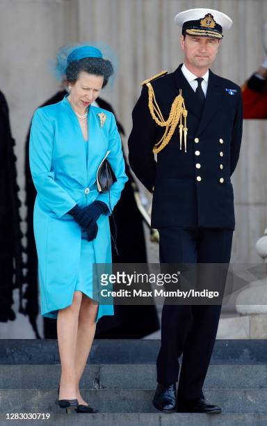 Princess Anne, Princess Royal and Rear Admiral Timothy Laurence attend a service of thanksgiving at St Paul's Cathedral to mark Queen Elizabeth II's...