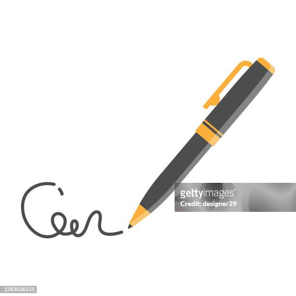 ilustraciones, imágenes clip art, dibujos animados e iconos de stock de ball pen y signature icon vector design. - autograph