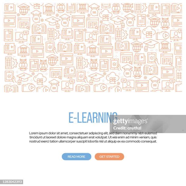 e-learning related banner design with pattern. modern line style icons vector illustration - elearning background stock illustrations