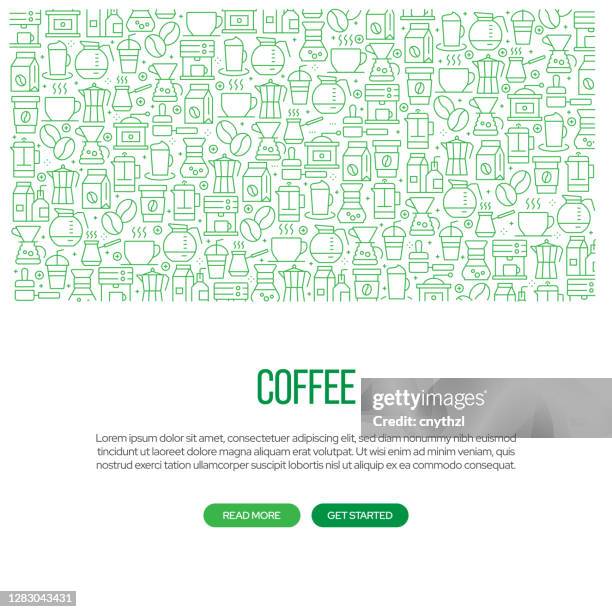 coffee related banner design with pattern. modern line style icons vector illustration - milk texture stock illustrations