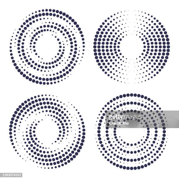 illustrazioni stock, clip art, cartoni animati e icone di tendenza di elementi di design del punto rotondo di spiral circle swirl - chiazzato