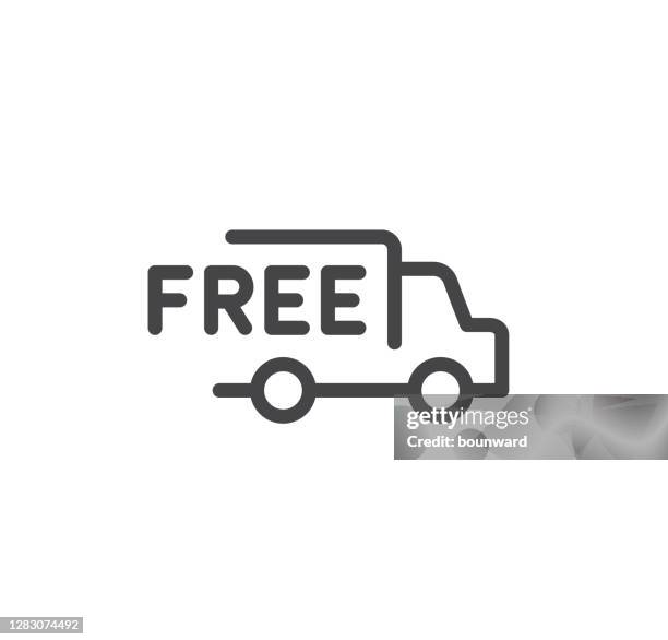 free shipping delivery truck editable stroke - sending stock illustrations