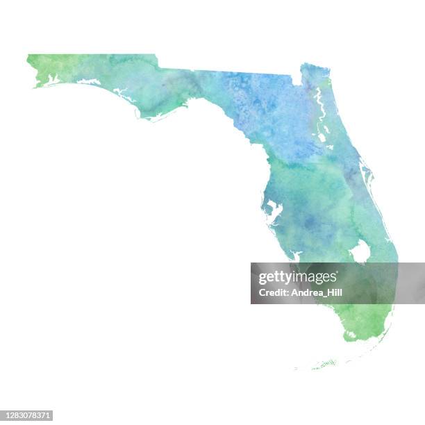 green and teal florida raster watercolor map illustration - florida stock illustrations