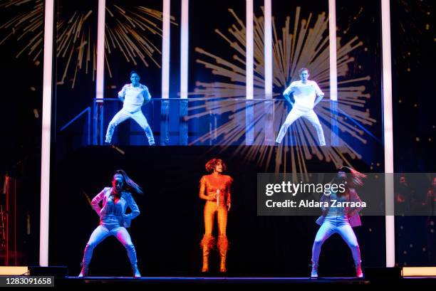 Hologram of American singer Whitney Houston performing is projected on stage at Teatro Bankia Príncipe Pío on October 30, 2020 in Madrid, Spain.