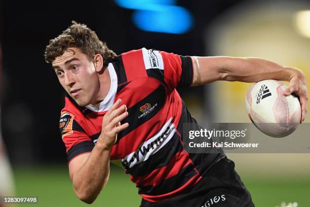 Josh McKay of Canterbury charges forward during the round 8 Mitre 10 Cup match between Canterbury and Otago at Orangetheory Stadium on October 30,...