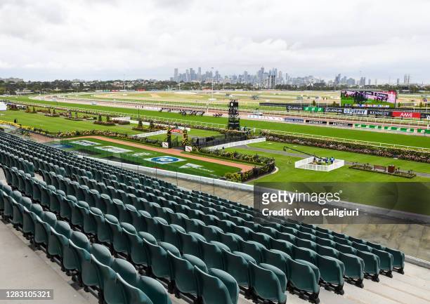 Jockey Jamie Kah riding Victoria Quay winning Race 2, the G.h.mumm Wakeful Stakes, during 2020 AAMI Victoria Derby Day at Flemington Racecourse on...