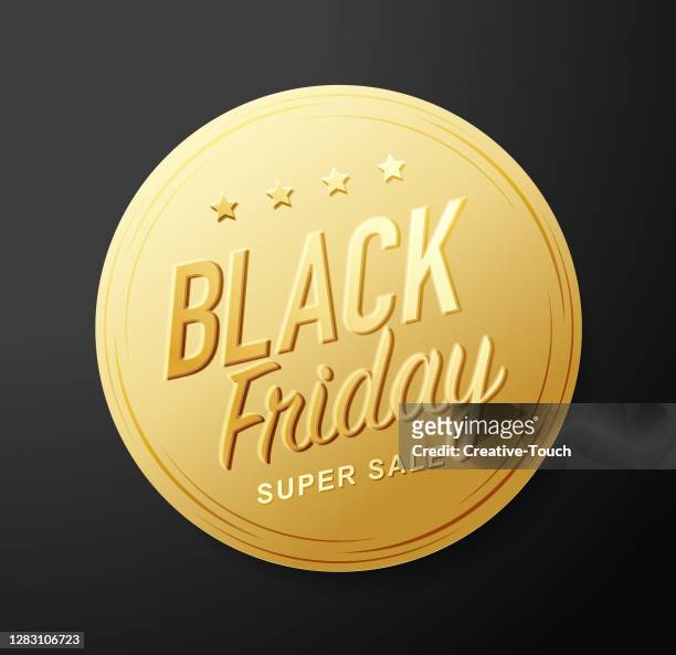 illustrazioni stock, clip art, cartoni animati e icone di tendenza di adesivo d'oro del black friday - badge