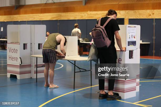 Voters keep their distance at a polling location on October 31, 2020 in Brisbane, Australia. Labor premier Annastacia Palaszczuk is campaigning for a...