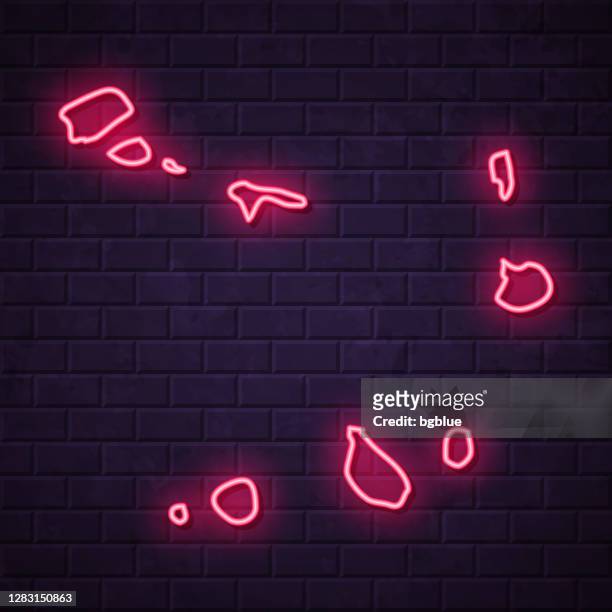 cape verde map - glowing neon sign on brick wall background - cape verde night stock illustrations