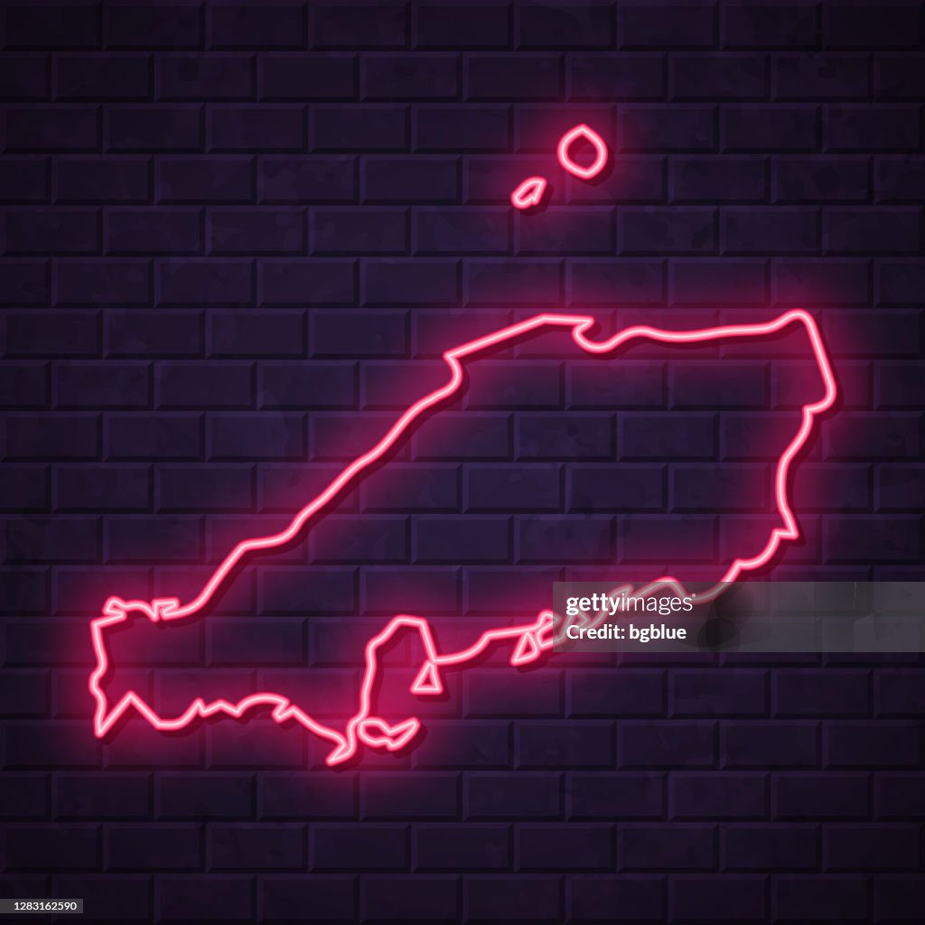 Chugoku map - Glowing neon sign on brick wall background
