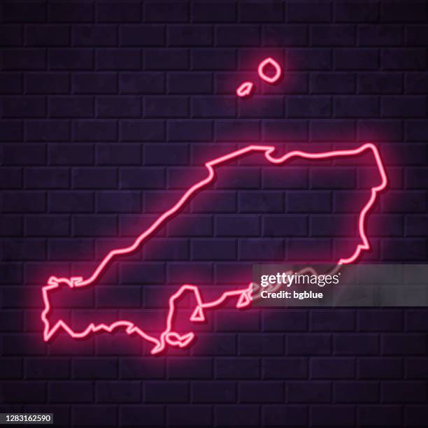 chugoku map - glowing neon sign on brick wall background - japan billboard stock illustrations